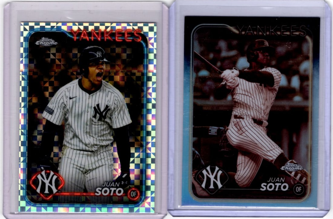 Lot of 2 Juan Soto Topps Chrome Refractors. Xfractor #USC1 & Sepia Refracto #150 (1 of 2)