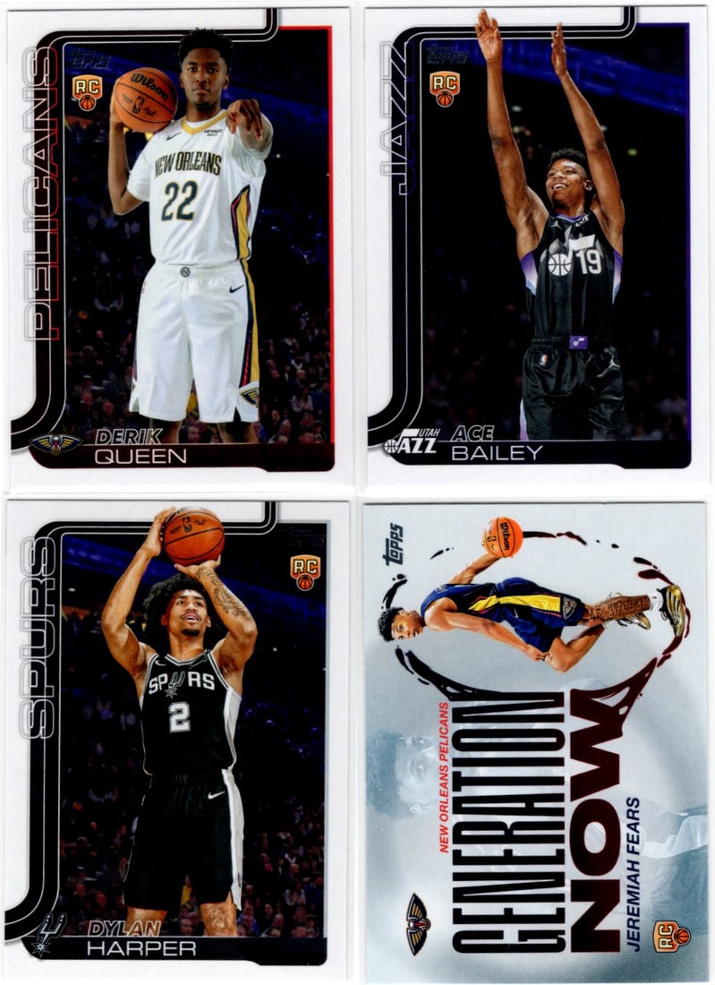 Lot of 4 2025-26 Topps NBA Rookie Cards. Queen, Bailey, Harper, Fears (1 of 2)