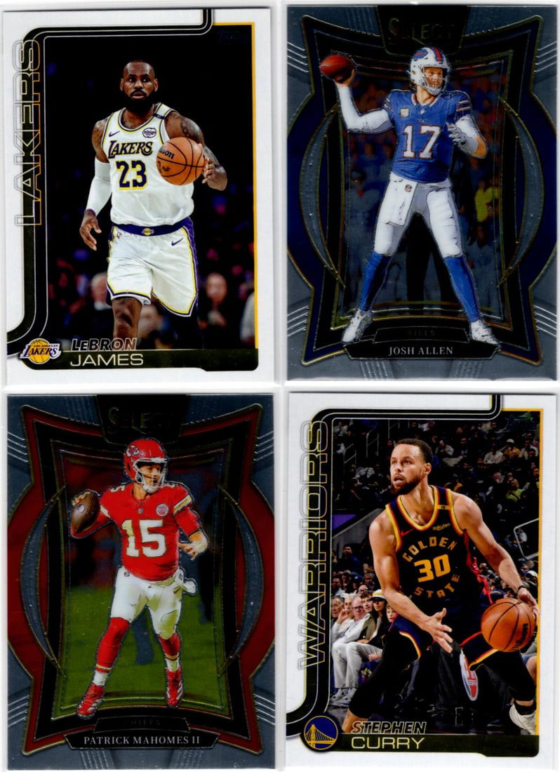 Multi Sport Lot of 4 Superstar Base Cards. LeBron James, Mahomes , Steph Curry, Josh Allen (1 of 2)