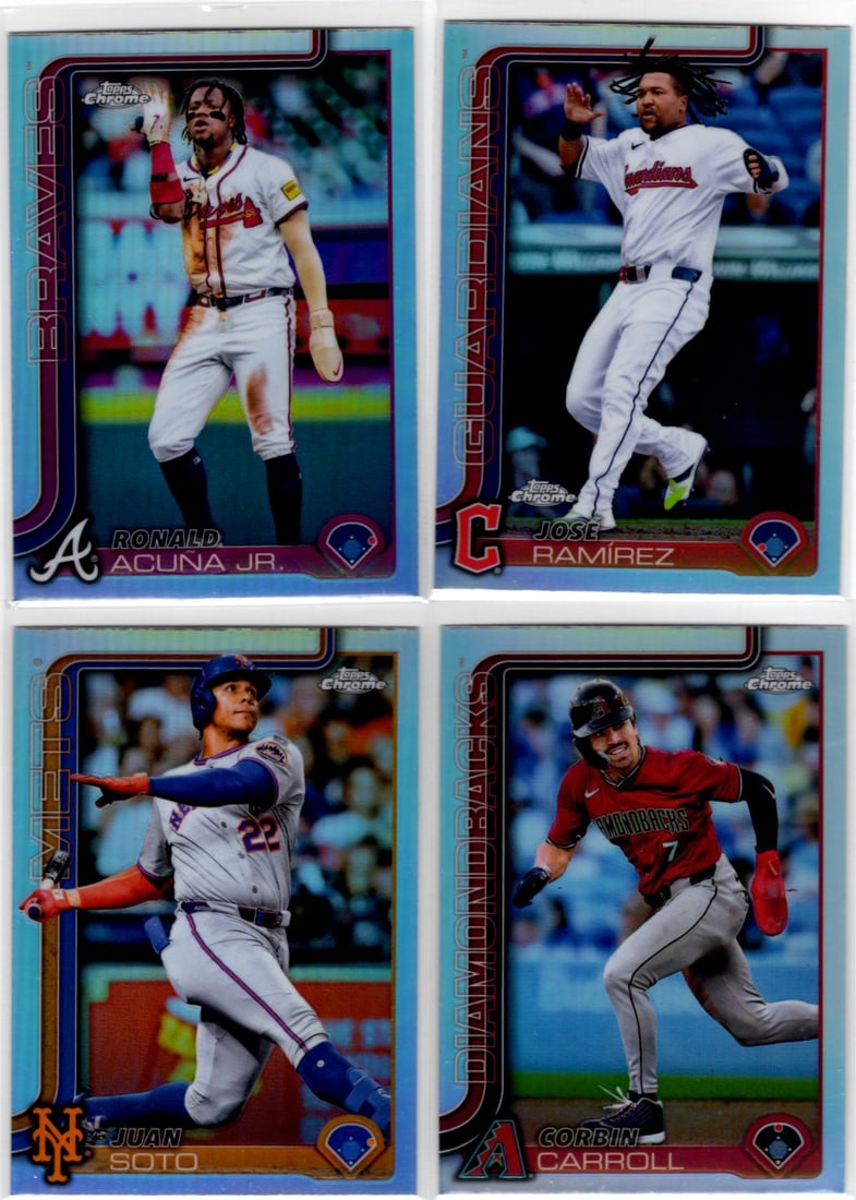 Lot of 4 2025 Topps Chrome MLB Refractors. Acuna Jr., Ramirez, Soto, Carroll (1 of 2)