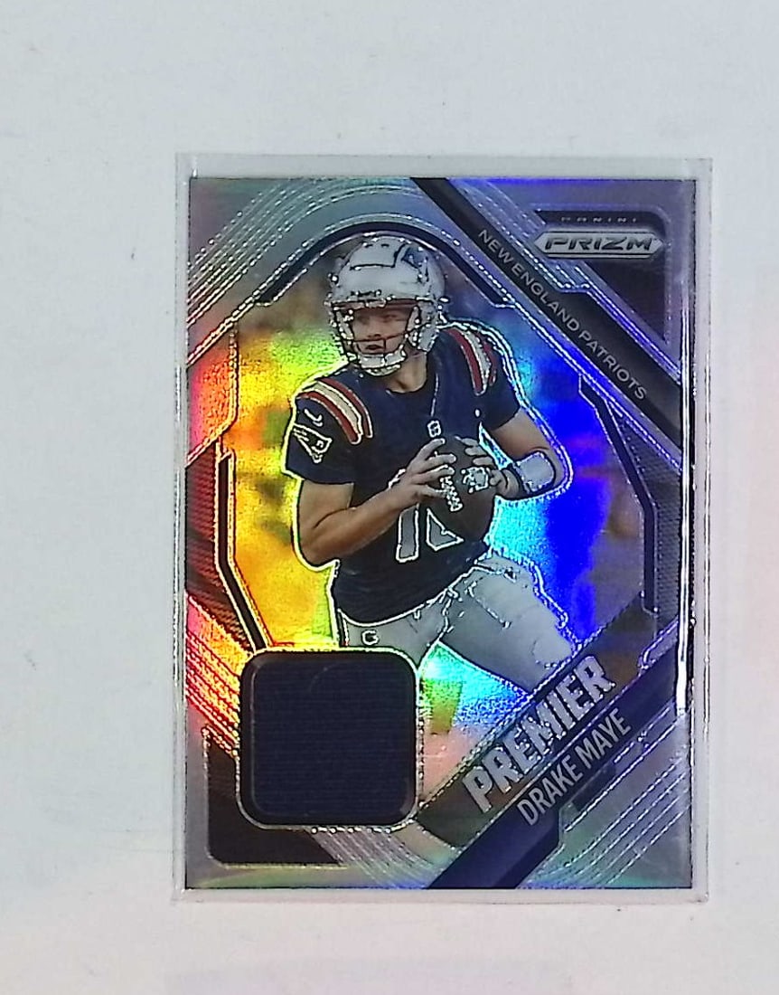 Drake Maye Silver Prizm Premier Jersey Relic 2025 Panini Prizm #PJY-DME: Panini Select, Prizm, Mosaic, Contenders, Zenith, Phoenix, Illusions, Absolute, Rookie NFL Sports Trading Cards, SP, SSP, Cards, Football Cards for Sale Near Me, Superbowl & Hall of Fame Player Cards,