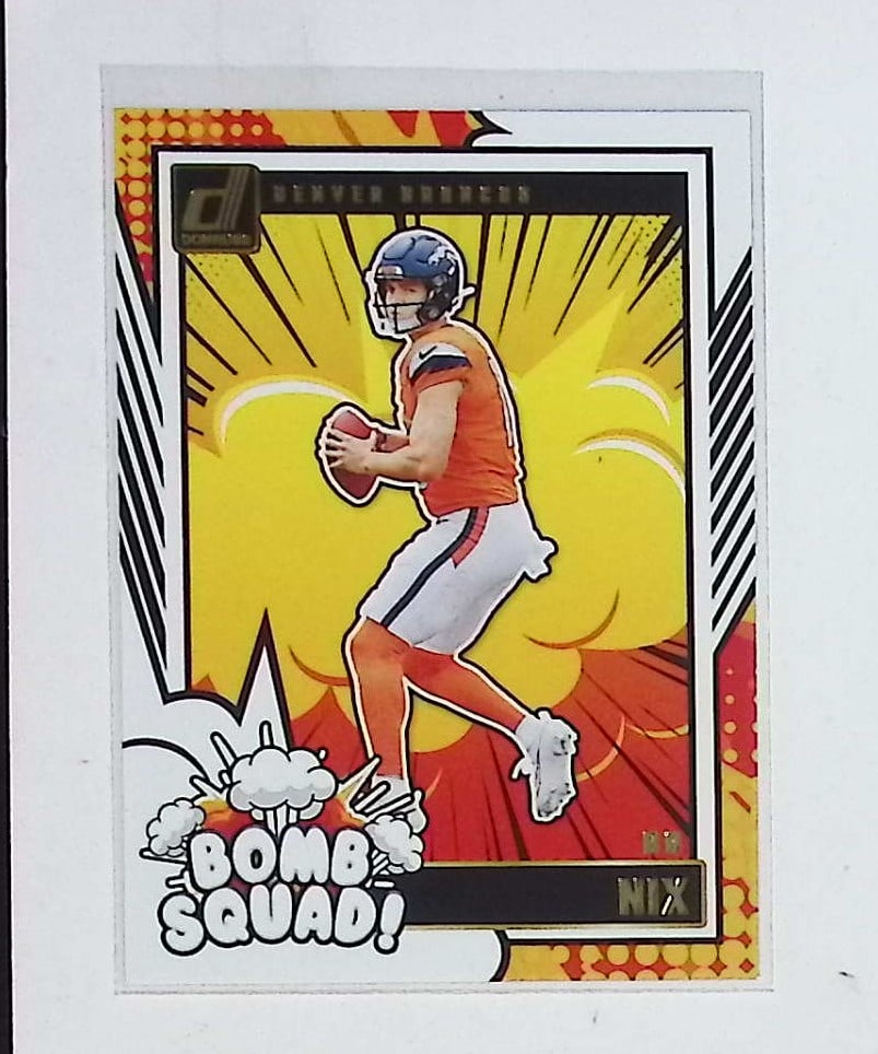Bo Nix Rookie Card Bomb Squad Insert 2024 Donruss #27 Denver Broncos NFL: Donruss Football NLF Trading & Sports Cards, Sports Cards for Sale Near Me, Valuable Memorabilia Auction Lots Sold On Line, SP, SSP