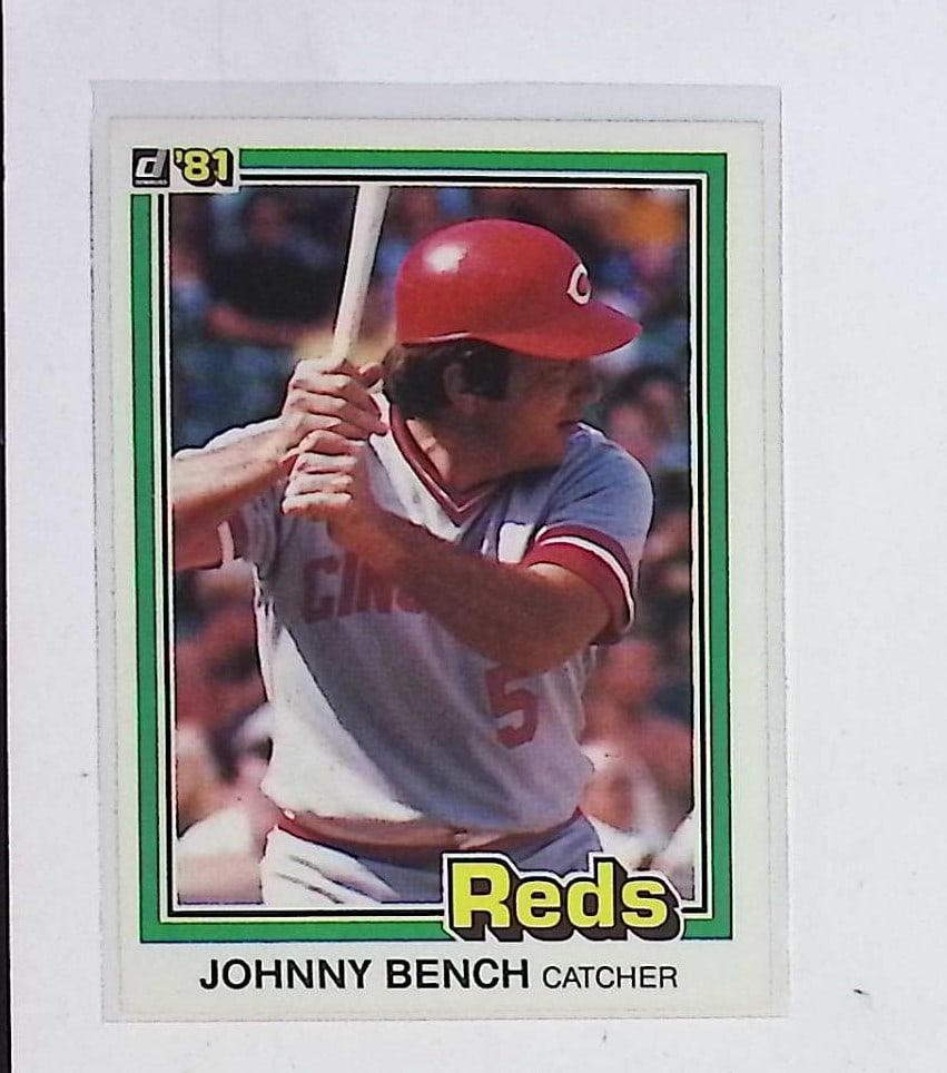 Johnny Bench 1981 Donruss #62 Innaugural Season of Donruss Cincinnati Reds: Donruss Baseball MLB Trading & Sports Cards, Sports Cards for Sale Near Me, Prizm, Mosaic, Select, SP, SSP, Auction Memorabilia Lots for Sale On Line, World Series & Hall of Fame Players, Diamond King