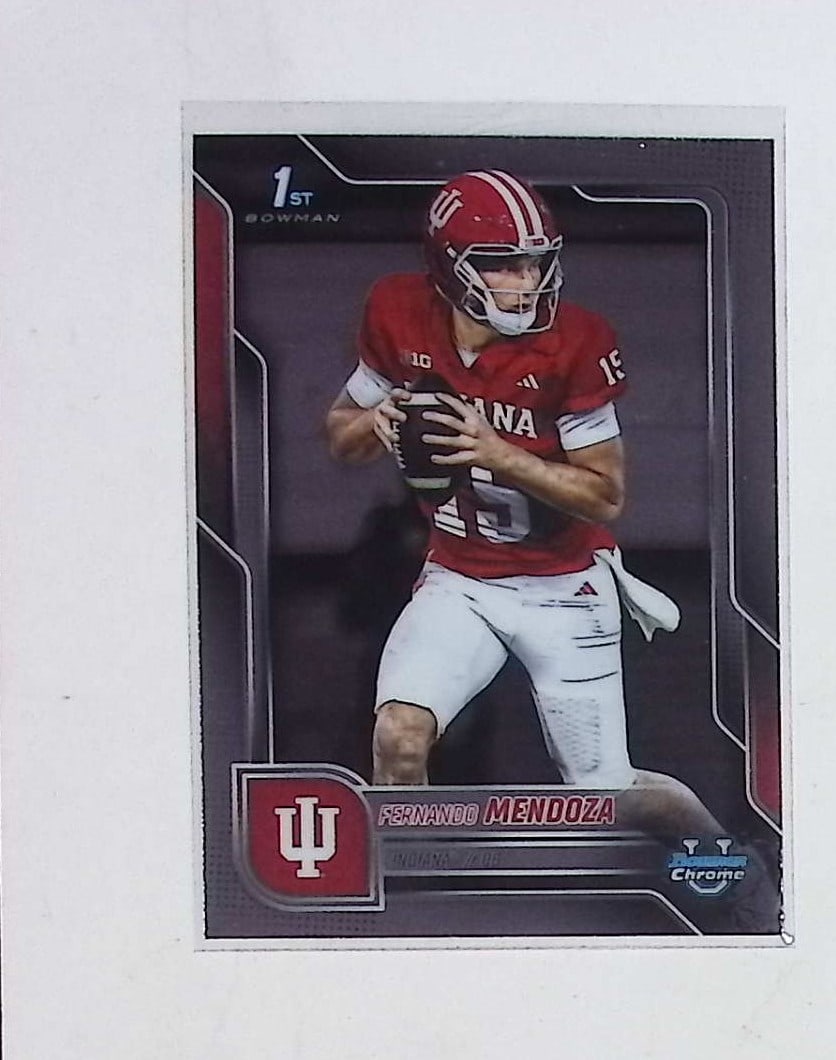 Fernando Mendoza 1st Bowman 2025 Bowman Chrome U #109 Heisman Trophy Winner: Bowman U Chrome Football NFL Trading & Sports Cards, Sports Cards for Sale Near Me, Prospect, 1st Bowman, Super Bowl & Hall of Fame Players, Auction Memorabilia Lots For Sale Near Me