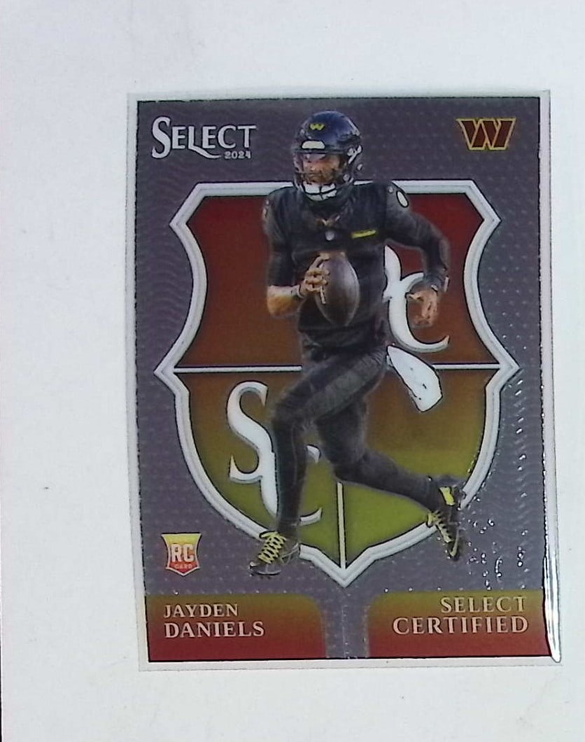 Jayden Daniels Select Certified Rookie Card 2024 Panini Select #2 Rookie of the Year: Panini Select, Prizm, Mosaic, Contenders, Revolution, Phoenix, NBA Hoops, Rookie NFL Sports Trading Cards, Silver, SP, SSP, Wave Prizms, Numbered Cards, Basketball sports Cards for Sale Near Me, NBA C