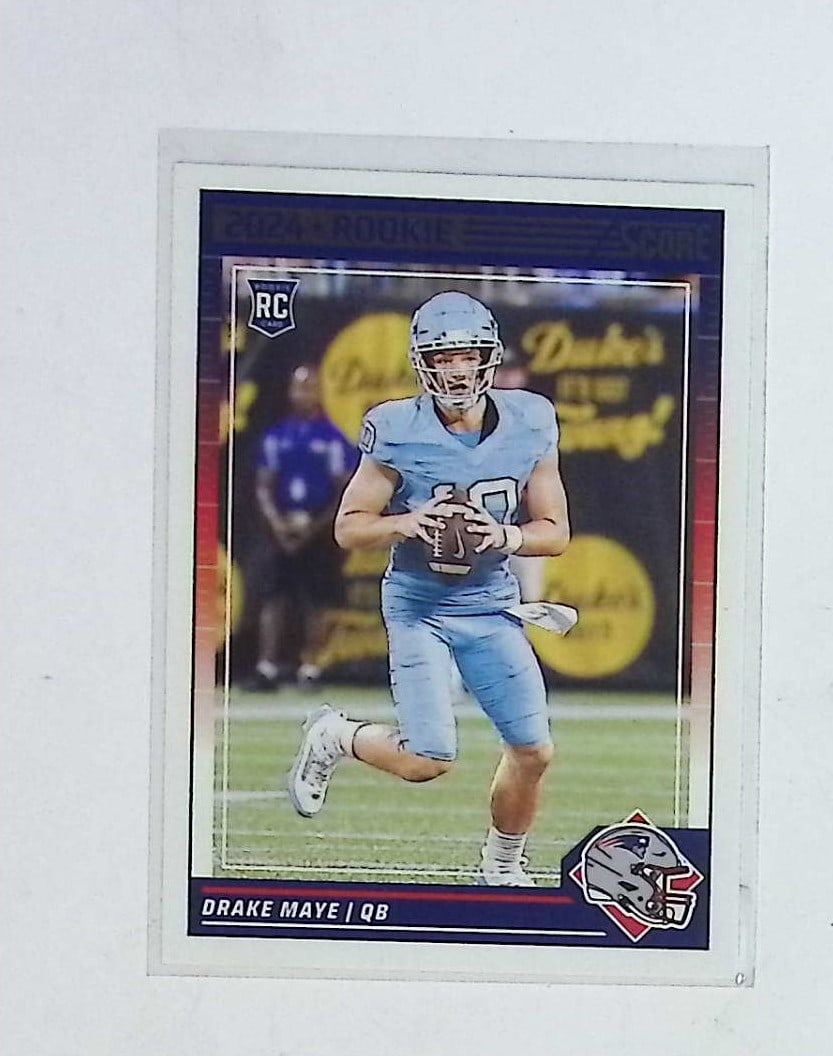 Drake Maye Rookie Card 2024 Panini Score #303 Retro Card New England Patriots: Panini Select, Prizm, Mosaic, Contenders, Revolution, Phoenix, NBA Hoops, Rookie NFL Sports Trading Cards, Silver, SP, SSP, Wave Prizms, Numbered Cards, Basketball sports Cards for Sale Near Me, NBA C