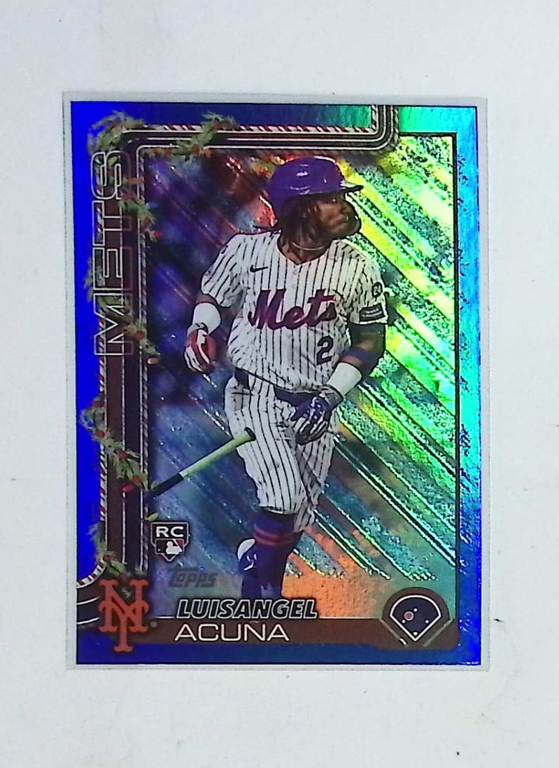 Luisangel Acuna Rookie Card Blue Metallic Glitter Variation 2025 Topps Holiday #H113: Topps Baseball MLB Trading & Sports Cards, Sports Cards for Sale Near Me, World Series & Hall of Fame Players Memorabilia, Refractors, X-Fractors, Numbered, SP, SSP, Valuable Auction Memorabilia Lots