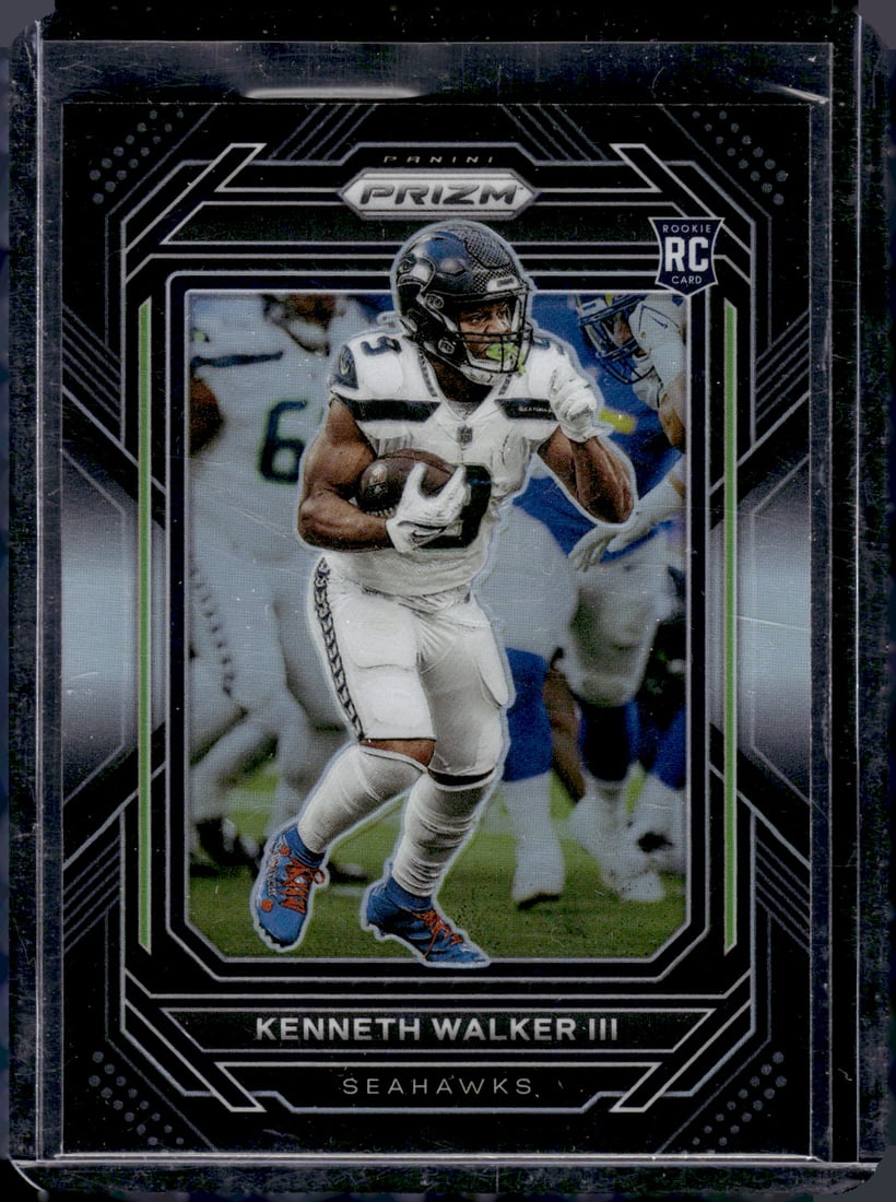 Kenneth Walker Rookie Card Silver Prizm 2022 Chronicles Black #PB-19 Seattle Seahawks: Panini Select, Prizm, Mosaic, Contenders, Zenith, Phoenix, Illusions, Absolute, Rookie NFL Sports Trading Cards, SP, SSP, Cards, Football Cards for Sale Near Me, Superbowl & Hall of Fame Player Cards,