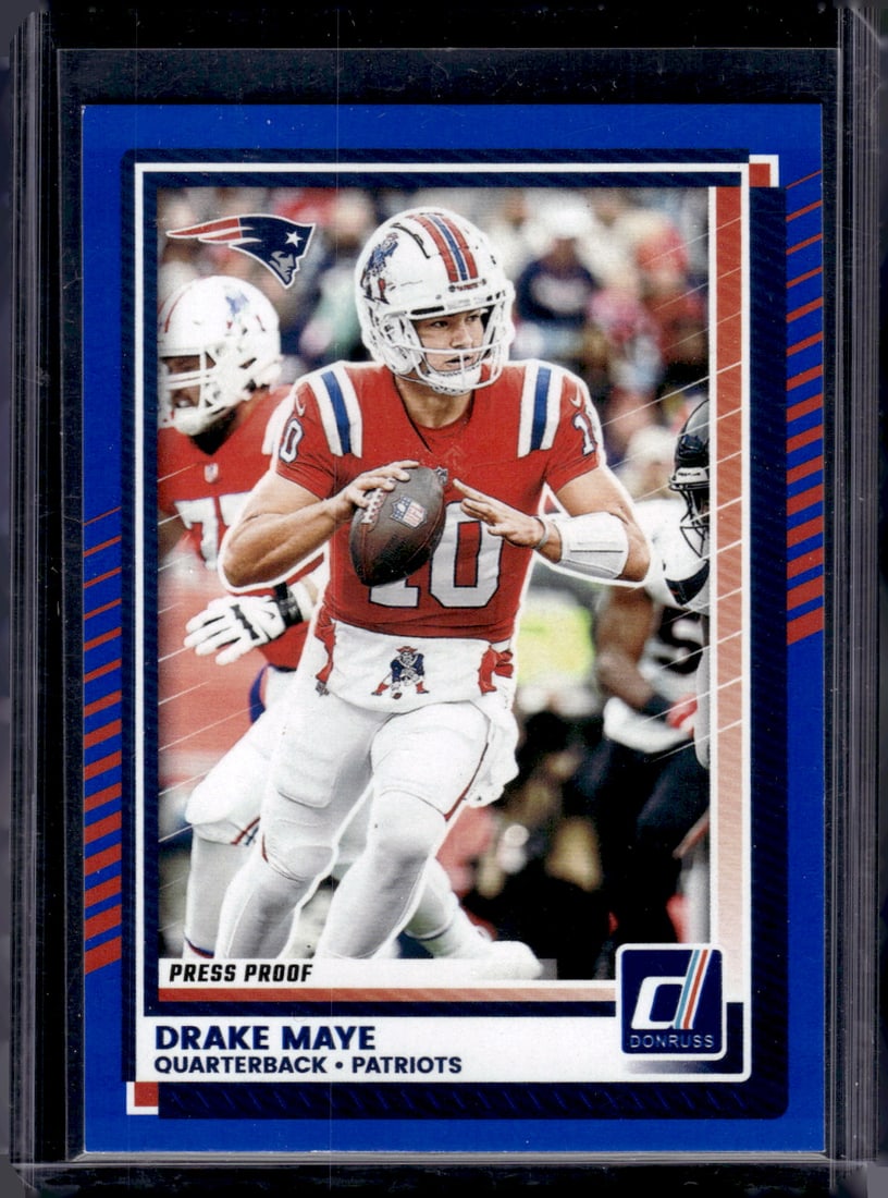 Drake Maye Blue Press Proof 2025 Donruss #58 New England Patriots: Panini Select, Prizm, Mosaic, Contenders, Zenith, Phoenix, Illusions, Absolute, Rookie NFL Sports Trading Cards, SP, SSP, Cards, Football Cards for Sale Near Me, Superbowl & Hall of Fame Player Cards,