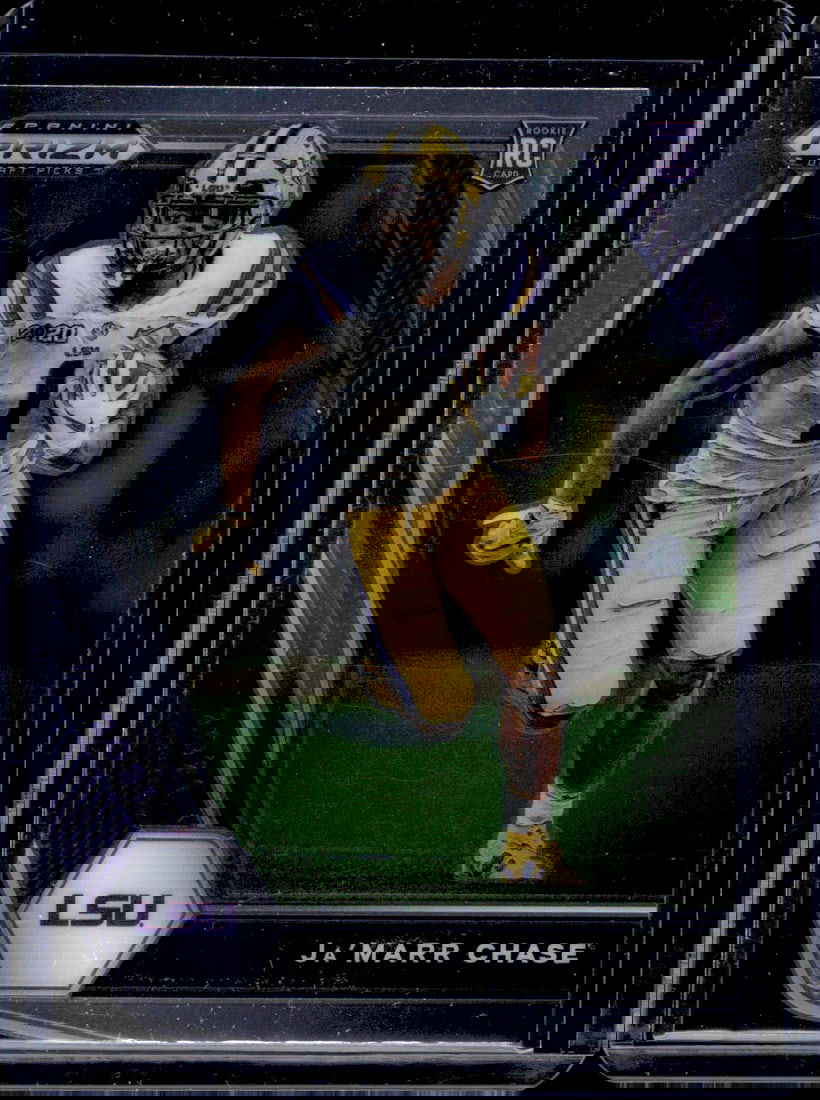 Ja'Marr Chase Rookie Card 2021 Prizm Draft Picks #112 LSU Tigers, Bengals: Panini Select, Prizm, Mosaic, Contenders, Zenith, Phoenix, Illusions, Absolute, Rookie NFL Sports Trading Cards, SP, SSP, Cards, Football Cards for Sale Near Me, Superbowl & Hall of Fame Player Cards,