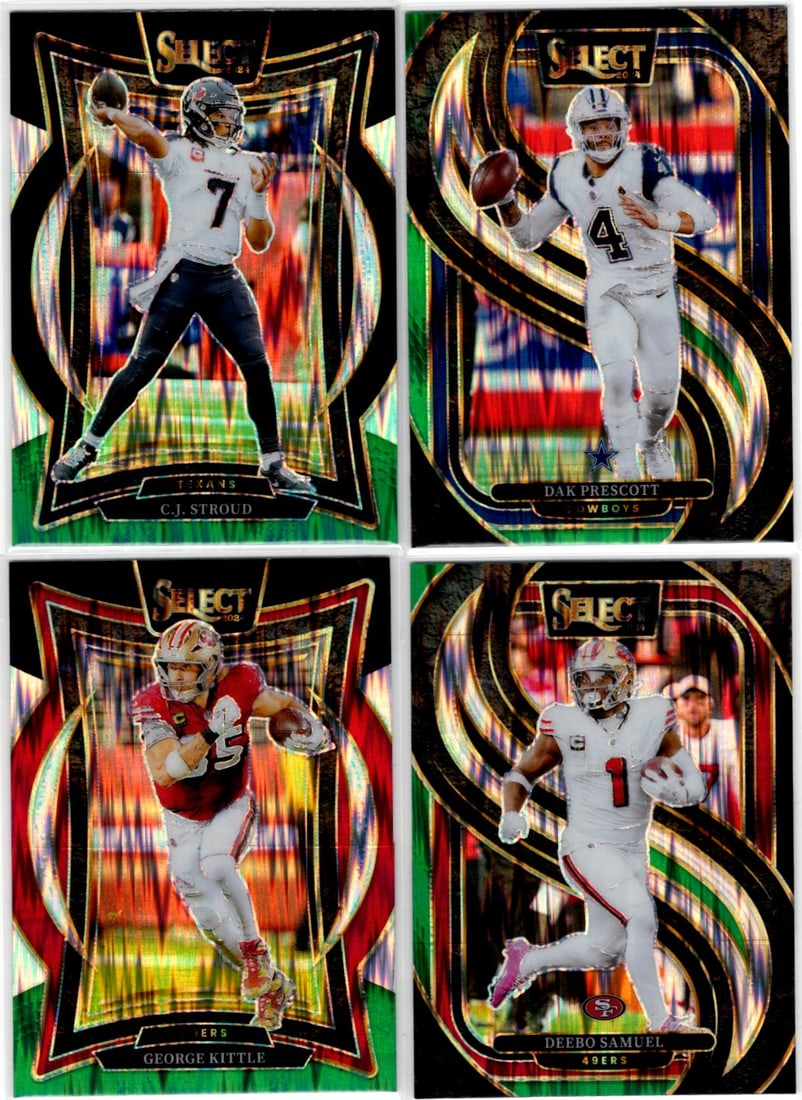 Lot of 4 2024 Select NFL Black/Green Shock Prizms. Stroud, Prescott, Kittle, Samuel (1 of 2)