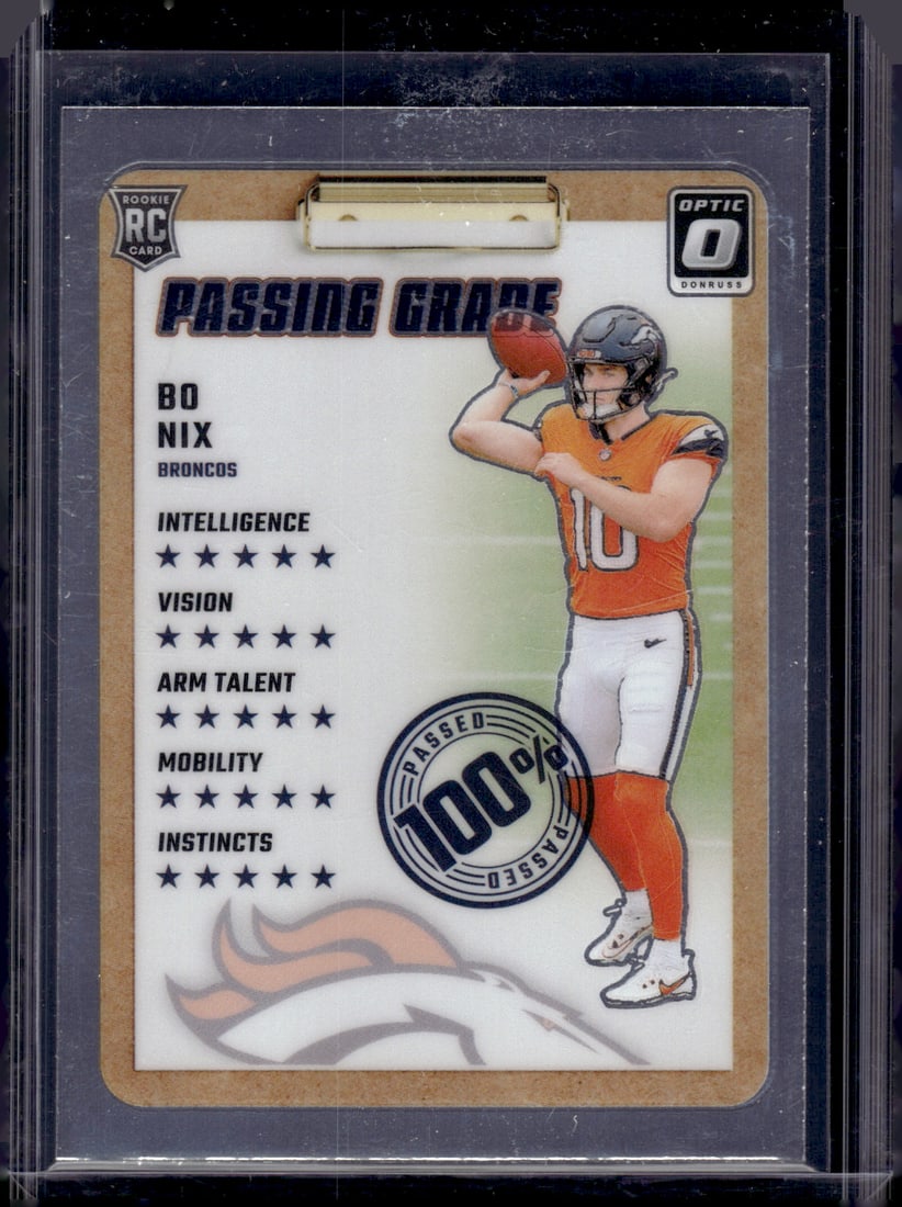 Bo Nix Rookie Card Passing Grade 2024 Donruss Optic #3 Denver Broncos: Panini Select, Prizm, Mosaic, Contenders, Zenith, Phoenix, Illusions, Absolute, Rookie NFL Sports Trading Cards, SP, SSP, Cards, Football Cards for Sale Near Me, Superbowl & Hall of Fame Player Cards,