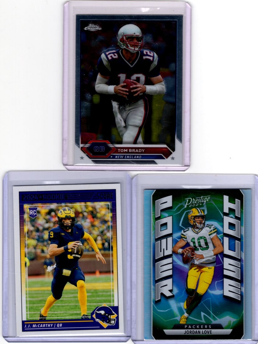 Lot of 3 NFL QB Cards. Tom Brady, JJ McCarthy RC, Jordan Love Power House (1 of 2)