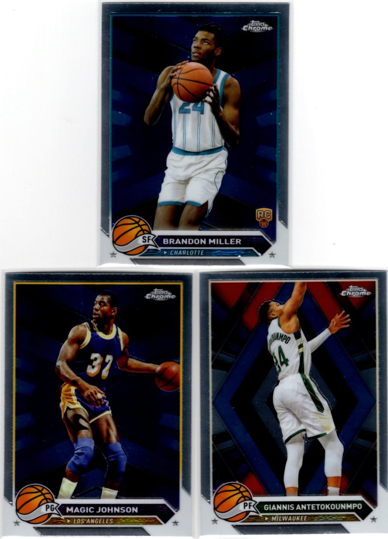 Lot of 3 2023-24 Topps Chrome Basketball Cards. Brandon Miller RC, Magic Johnson, Giannis (1 of 2)