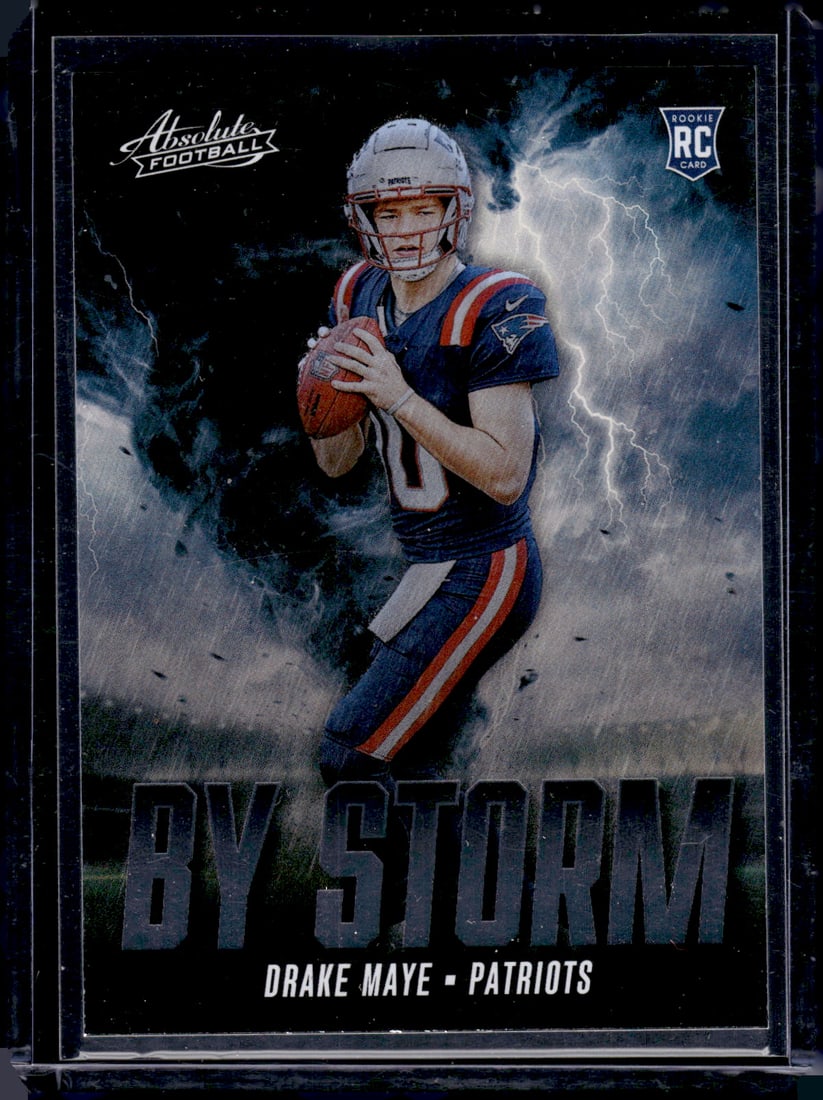 Drake Maye Rookie Card By Storm 2024 Absolute #BS-DME Patriots: Panini Select, Prizm, Mosaic, Contenders, Zenith, Phoenix, Illusions, Absolute, Rookie NFL Sports Trading Cards, SP, SSP, Cards, Football Cards for Sale Near Me, Superbowl & Hall of Fame Player Cards,