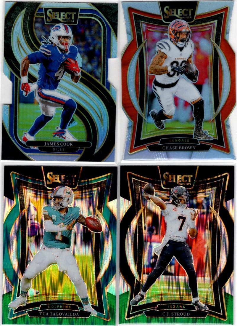 Lot of 4 2024 Select NFL Shock Prizms & Silver Prizm Die Cuts. All Different, See Pictures (1 of 2)