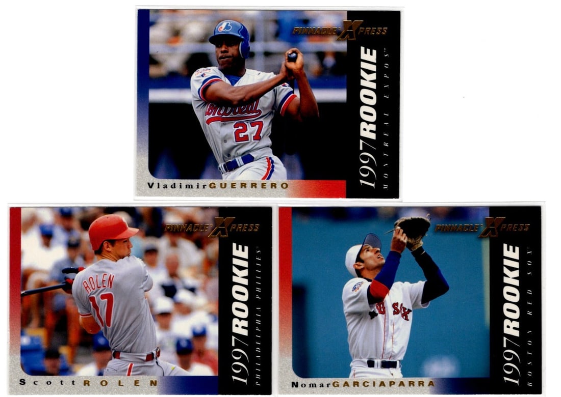 Lot of 3 1997 Pinnacle Xpress Baseball Rookie Cards. Guerrero, Garciaparra, Rolen (1 of 2)