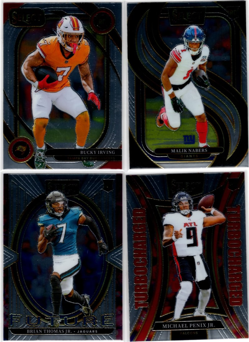 Lot of 4 2024 Select NFL Rookie Cards. Bucky Irving, Malik Nabers, Brian Thomas Jr., Penix Jr.: Panini Select, Prizm, Mosaic, Contenders, Zenith, Phoenix, Illusions, Absolute, Rookie NFL Sports Trading Cards, SP, SSP, Cards, Football Cards for Sale Near Me, Superbowl & Hall of Fame Player Cards,
