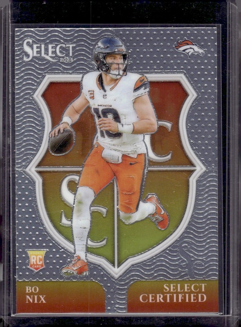 Bo Nix Rookie Card Select Certified 2024 Select #4 Denver Broncos: Panini Select, Prizm, Mosaic, Contenders, Zenith, Phoenix, Illusions, Absolute, Rookie NFL Sports Trading Cards, SP, SSP, Cards, Football Cards for Sale Near Me, Superbowl & Hall of Fame Player Cards,
