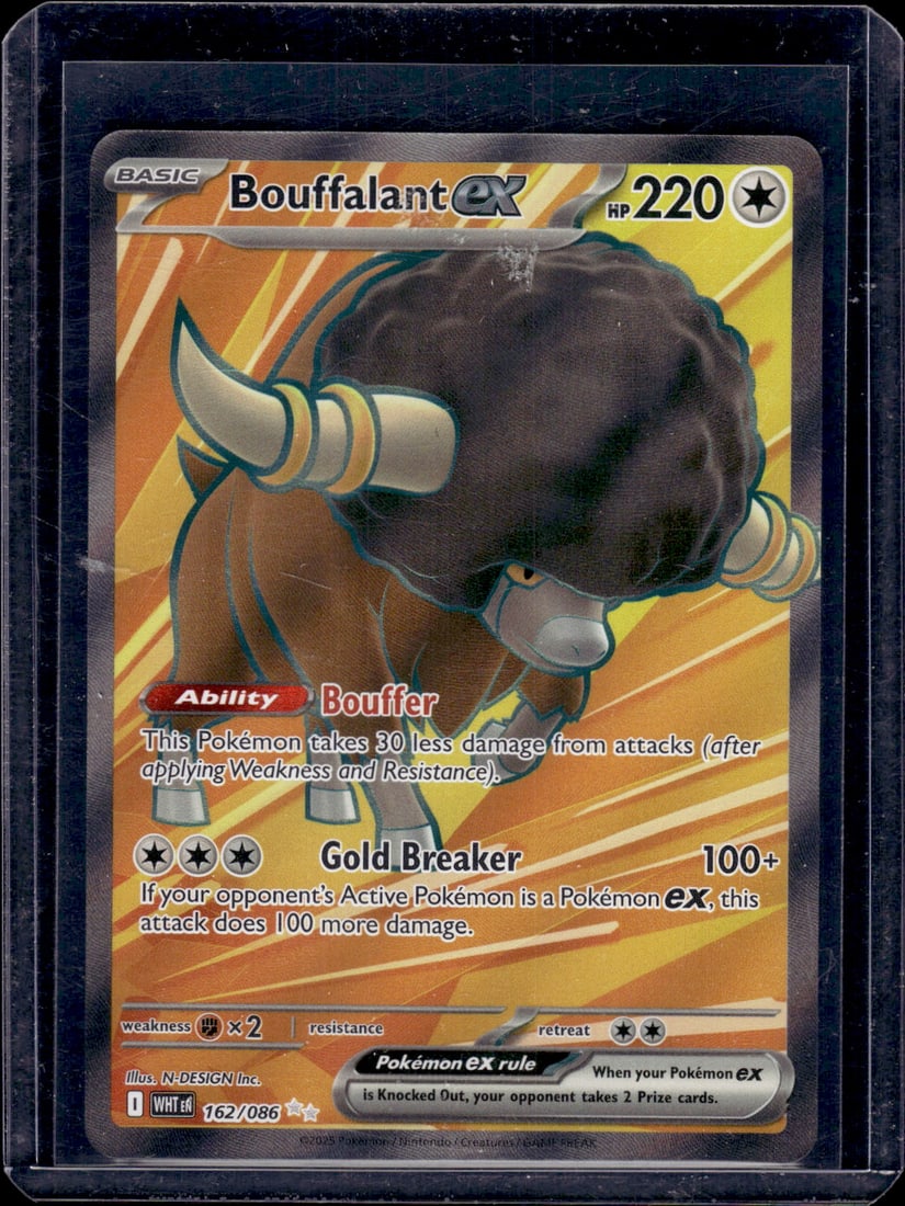 2025 Pokemon White Flare Bouffalant Ex Full Art Ultra Rare #162: Pokemon Trading Card Game Cards, Charizard, Pikachu, Mewtwo, Reverse Holo, Holo Rare, Secret Rare Cards, Full Art Cards, Eevee, Ultra Rare Card, Illustration Rare, Special Illustration Rare SIR