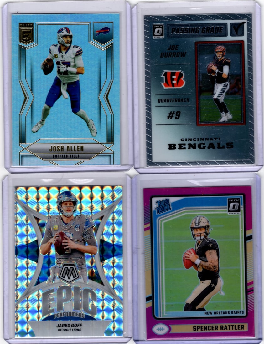 Lot of NFL QB Cards. Josh Allen, Joe Burrow, Jared Goff Silver Mosaic, Spencer Rattler Pink RC (1 of 2)