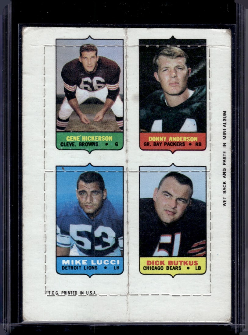 1969 Topps Football 4 in 1 Mini Cards. Hickerson/Anderson/Lucci/Butkus (1 of 2)