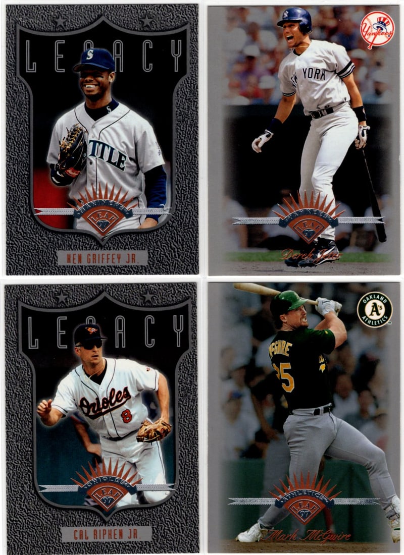 Lot of 4 1997 Donruss Leaf Baseball Cards. Griffey Jr., Jeter, Ripken Jr., McGwire (1 of 2)