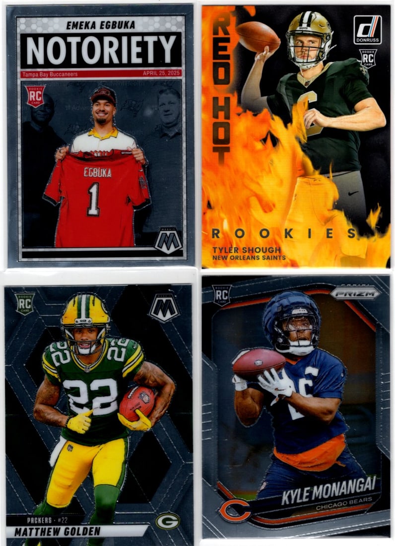 Lot of 4 2025 NFL Rookie Cards. Emeka Egbuka, Tyler Shough, Golden, Monangai (1 of 2)