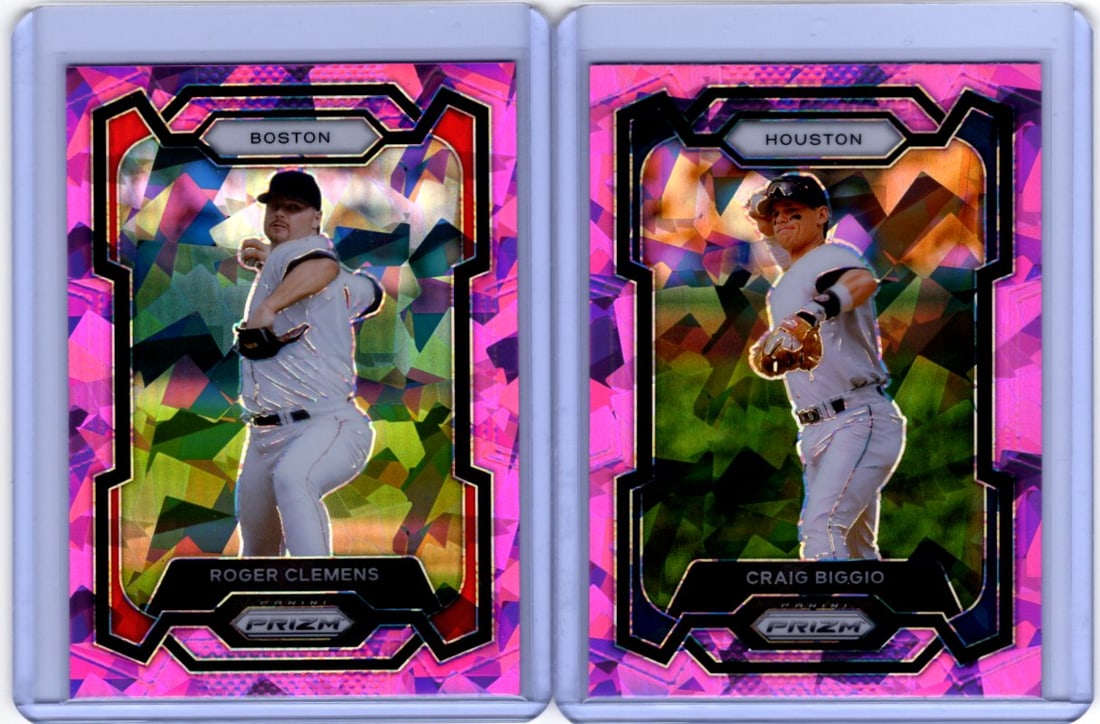 Lot of 2 2024 Panini Prizm Baseball Pink Cracked Ices. Roger Clemens & Craig Biggio: Panini Baseball MLB Trading & Sports Cards, Sports Cards for Sale Near Me, Prizm, Mosaic, Select, SP, SSP, Auction Memorabilia Lots for Sale On Line, World Series & Hall of Fame Players