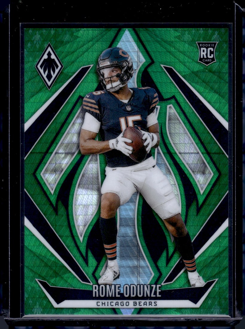 Rome Odunze Rookie Card Green Hyper /30 2024 Panini Phoenix #236 Chicago Bears: Panini Select, Prizm, Mosaic, Contenders, Zenith, Phoenix, Illusions, Absolute, Rookie NFL Sports Trading Cards, SP, SSP, Cards, Football Cards for Sale Near Me, Superbowl & Hall of Fame Player Cards,
