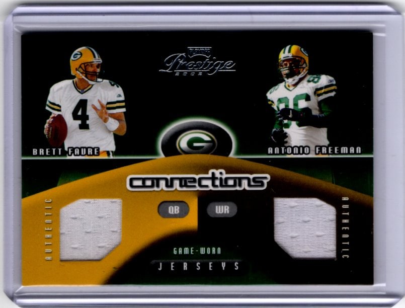 Brett Favre & Antonio Freeman Dual Game Worn Patch /500 2002 Prestige #C-10 Packers (1 of 2)