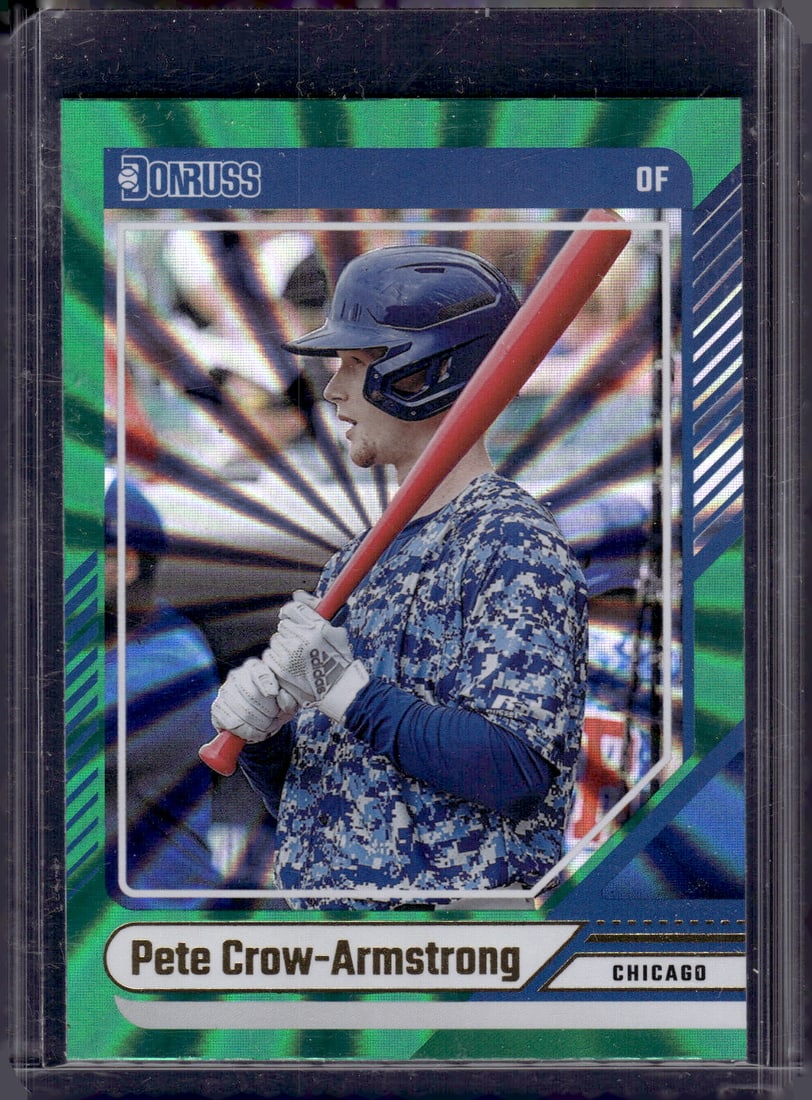 Pete Crow-Armstrong Green Laser 2024 Donruss #85 Chicago Cubs: Panini Baseball MLB Trading & Sports Cards, Sports Cards for Sale Near Me, Prizm, Mosaic, Select, SP, SSP, Auction Memorabilia Lots for Sale On Line, World Series & Hall of Fame Players
