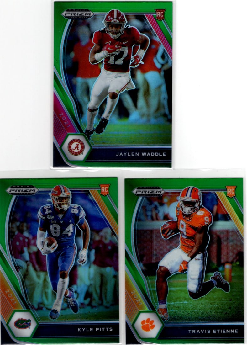 Lot of 3 2021 Prizm Draft Picks Football Green Prizm Rookies. Waddle, Pitts, Etienne (1 of 3)