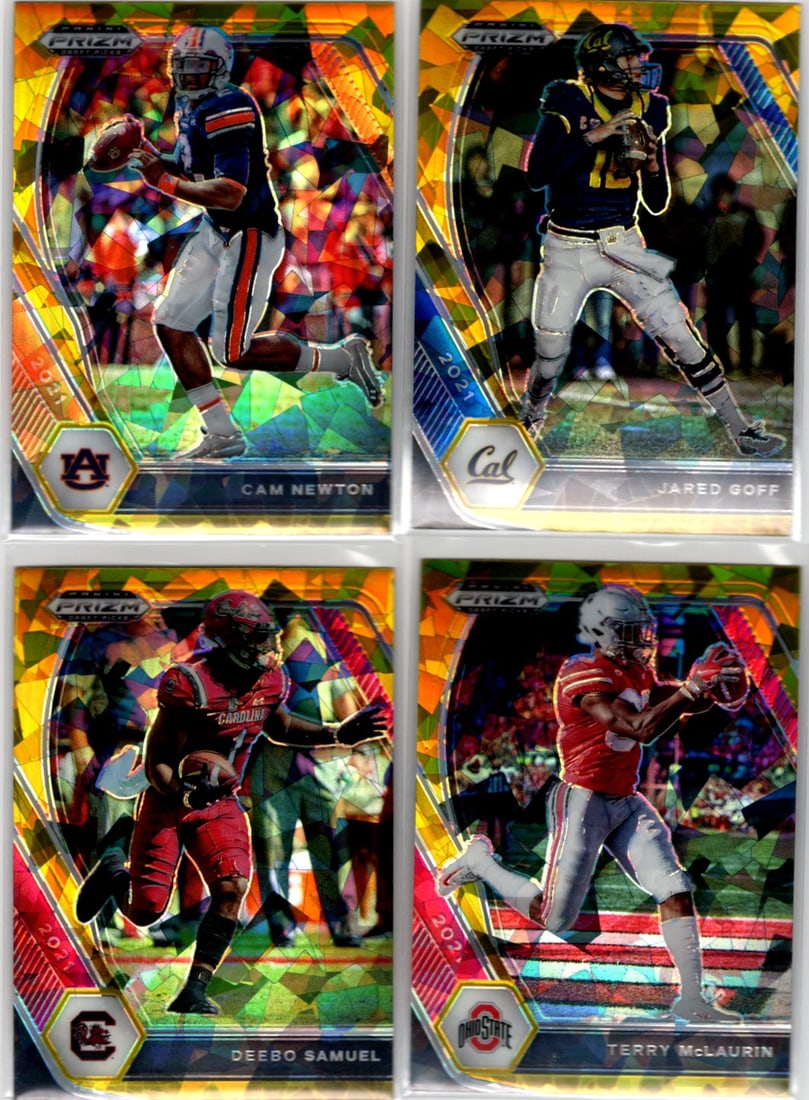 Lot of 4 2021 Prizm Draft Picks Football Gold Ices. Newton, Goff, Samuel, McLaurin (1 of 2)
