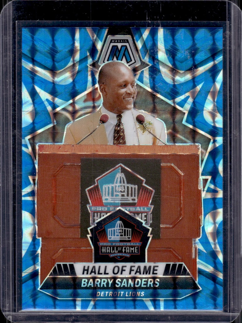 Barry Sanders Blue Reactive Prizm 2024 Panini Mosaic #291 Detroit Lions: Panini Select, Prizm, Mosaic, Contenders, Zenith, Phoenix, Illusions, Absolute, Rookie NFL Sports Trading Cards, SP, SSP, Cards, Football Cards for Sale Near Me, Superbowl & Hall of Fame Player