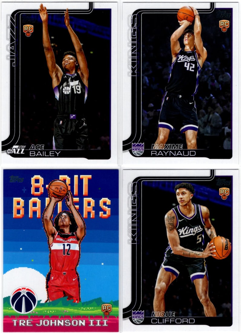 Lot of 4 2025-26 Topps NBA Rookie Cards. Ace Bailey, Raynaud, Clifford, Kalkbrenner (1 of 2)