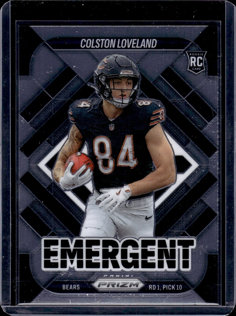 Colston Loveland Rookie Card Emergent 2025 Panini Prizm #20 Chicago Bears: Panini Select, Prizm, Mosaic, Contenders, Zenith, Phoenix, Illusions, Absolute, Rookie NFL Sports Trading Cards, SP, SSP, Cards, Football Cards for Sale Near Me, Superbowl & Hall of Fame Player Cards,