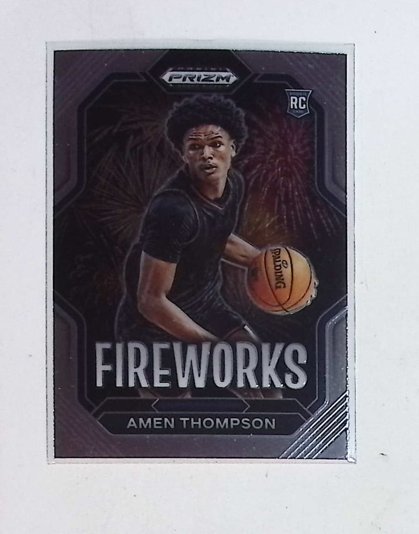Amen Thompson Rookie Card Fireworks Insert 2023-24 Panini Prizm Draft Picks #11: Panini Select, Prizm, Mosaic, Contenders, Revolution, Phoenix, NBA Hoops, Rookie NFL Sports Trading Cards, Silver, SP, SSP, Wave Prizms, Numbered Cards, Basketball sports Cards for Sale Near Me, NBA C