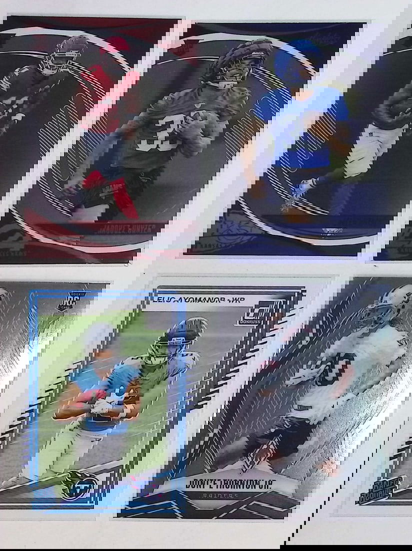 4 - 2025 Panini NFL Rookie Cards: Jalen Royals Green Variation, Jarquez Hunter, Dont'e Thornton Jr (1 of 2)