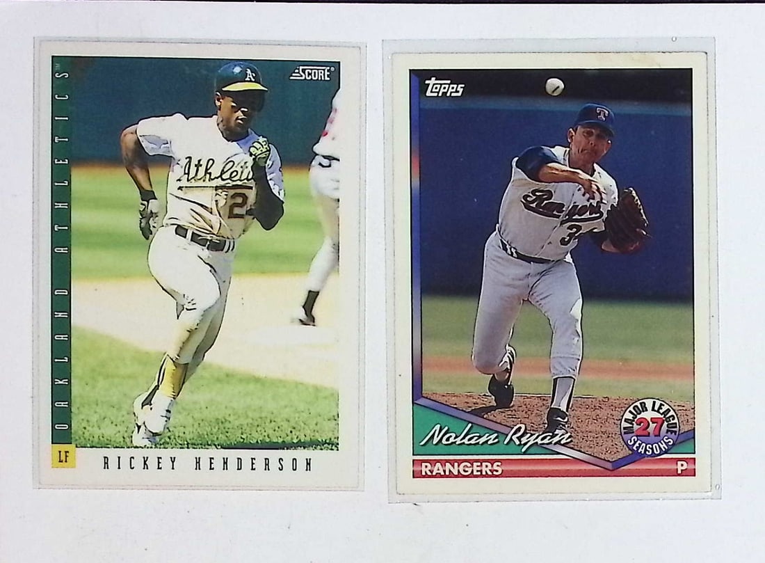 Nolan Ryan & Rickey Henderson Vintage Topps #34 & Score #72 Trading Cards (1 of 2)