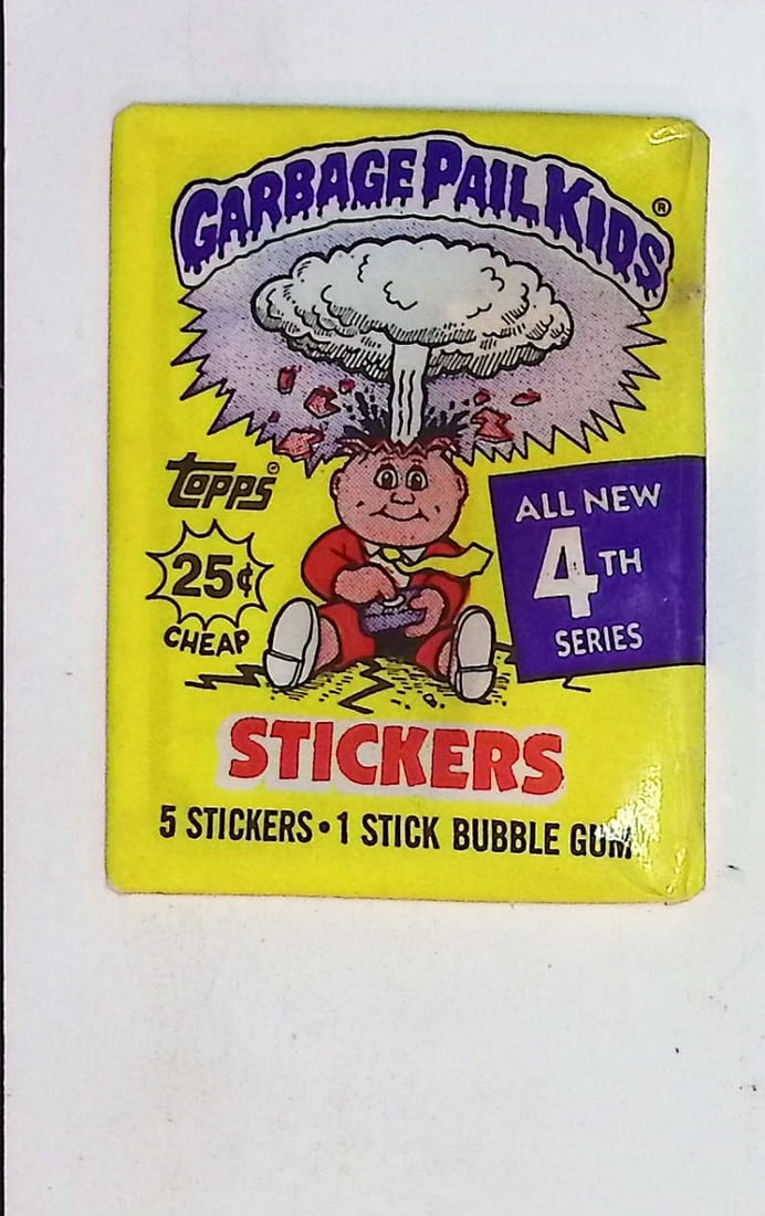 1986 Topps Vintage Garbage Pail Kids Retail Box Wax Pack - 4th Series: Sealed Packs this old have no card quality guarantees - Topps Trading Cards Sold on Line, Auction Lots for sale on line, Trading Card Stickers