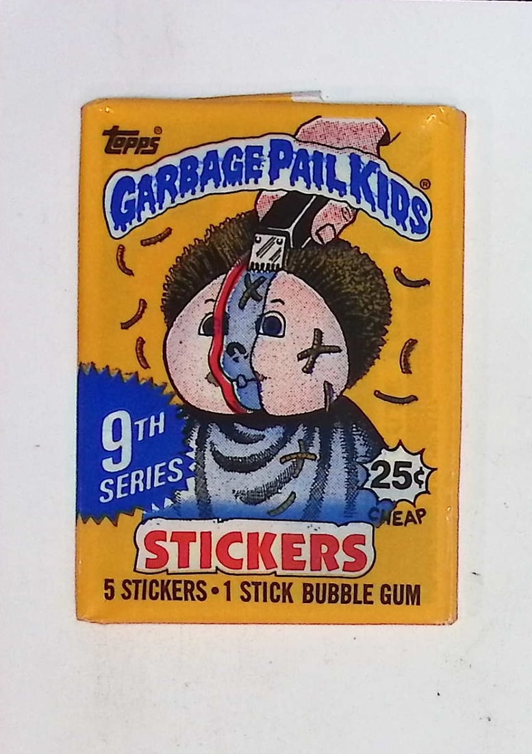 1987 Topps Vintage Garbage Pail Kids Retail Box Wax Pack - 9th Series: Sealed Packs this old have no card quality guarantees - Topps Trading Cards Sold on Line, Auction Lots for sale on line, Trading Card Stickers