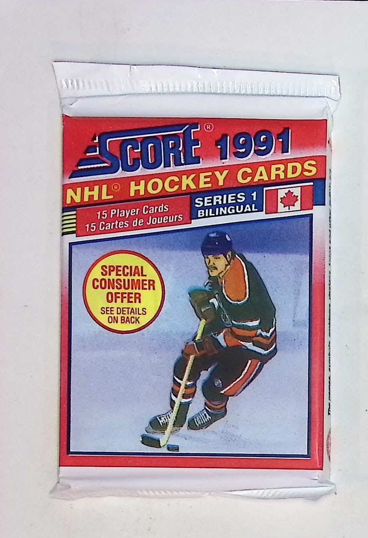 1991 Score Bi-Lingual Series 1 Vintage Hockey Cards Retail Box Pack Sports Cards: Score Vintage Hockey NHL Trading & Sports Cards, Brett Hull, Ray Bourque, Patrick Roy, Mario Lemieux, Wayne Gretzky, Old Sports Cards for Sale Near Me, Stanley Cup & Hall of Fame Players, Valuable Auc