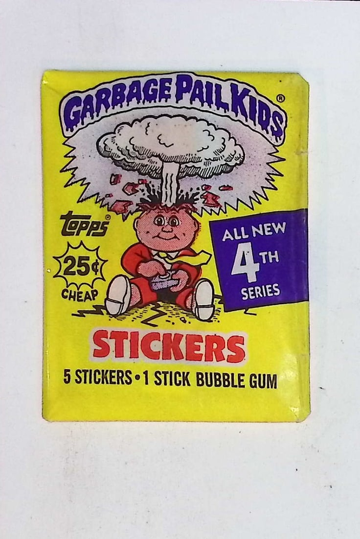 1986 Topps Vintage Garbage Pail Kids Retail Box Wax Pack - 4th Series: Sealed Packs this old have no card quality guarantees - Topps Trading Cards Sold on Line, Auction Lots for sale on line, Trading Card Stickers