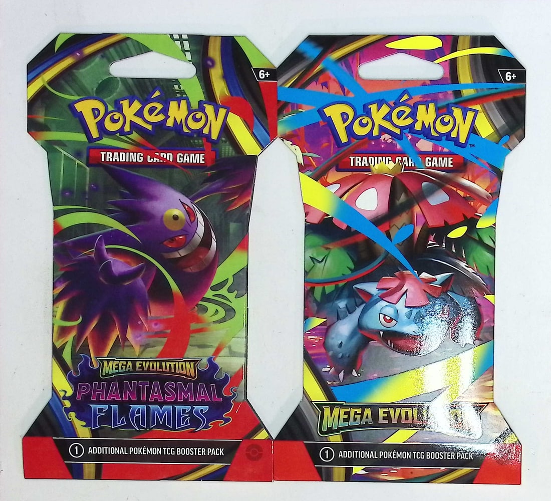 2 COUNT: 1 - 2025 Pokemon Mega Evolutions Booster Pack & 1 - 2025 Phantasmal Flames Booster Pack: Pokemon Trading Card Game Cards, Charizard, Pikachu, Mewto, EX, Referse Holo, Holo Rare Cards, Secret Rare Cards, Full Art Cards, Evee, 3 Stars Ultra Rare Cards, Double Rare, Illustration Rare, Specia