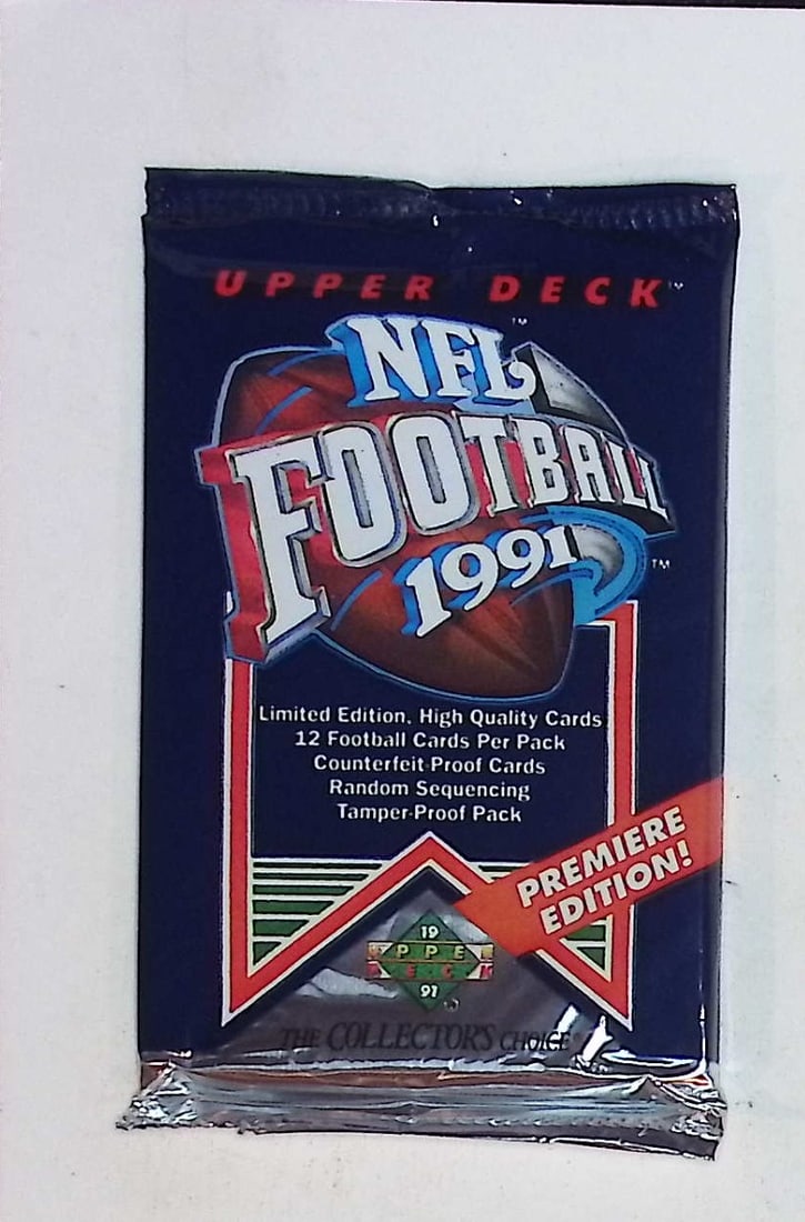 1991 Upper Deck Premier Edition Football Cards Retail Box Wax Pack, Sports Cards: Upper Deck Football NFL Trading & Sports Cards, John Elway, Bo Jackson, Jerry Rice, Dan Marino, Deion Sanders, Old Sports Cards for Sale Near Me, Vintage Valuable Auction Commemorative Lots for Sale O