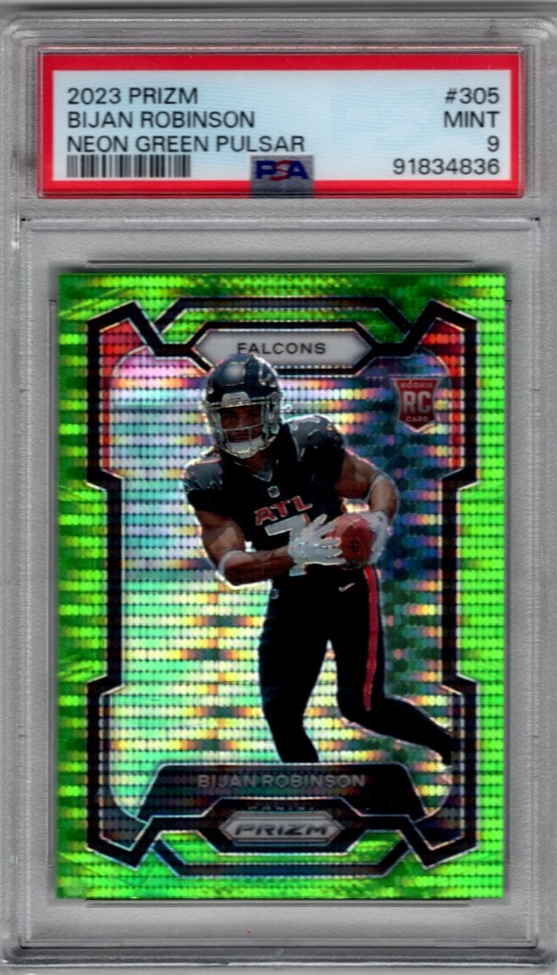 Bijan Robinson Rookie Card Neon Green Pulsar 2023 Panini Prizm #305 PSA 9 Falcons (1 of 2)