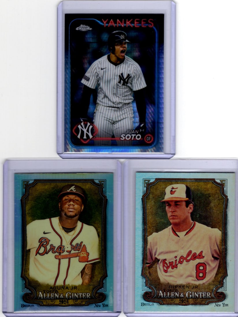 Lot of 3 MLB Refractors & Foils. Soto Prism Refractor, Acuna Refractor, Ripken Jr. Foil (1 of 2)