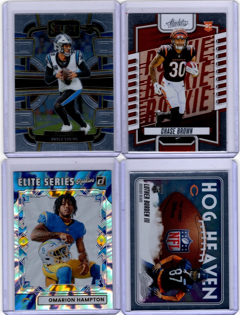 Lot of 4 NFL Rookie Cards. Bryce Young, Chase Brown, Omarion Hampton, Luther Burden (1 of 2)