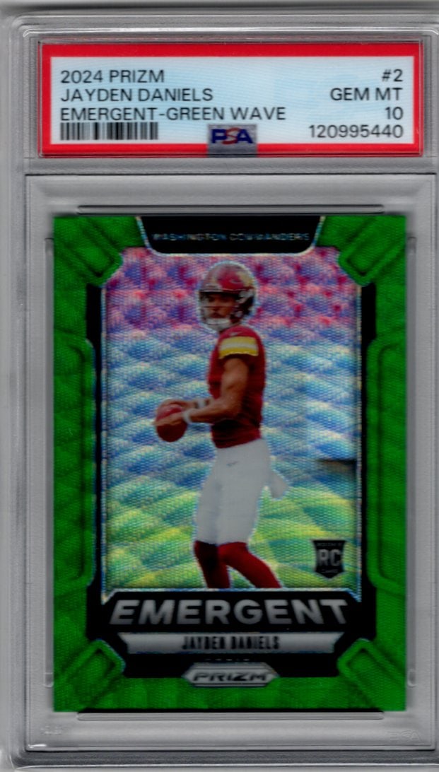 Jayden Daniels Rookie Card Emergent Green Wave Prizm 2024 Prizm #2 PSA 10 (1 of 2)